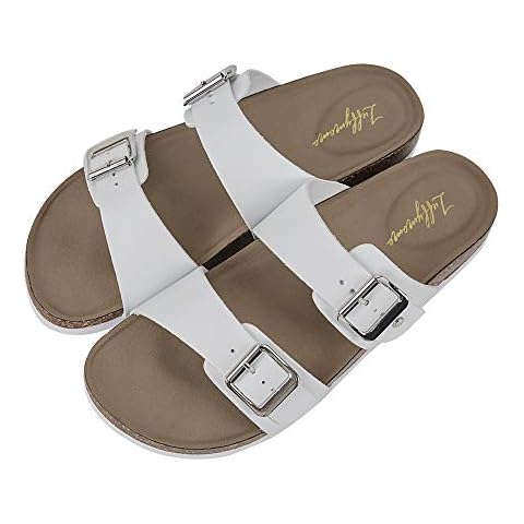 Luffymomo Womens Slide Sole Sandals Cork Footbed Adjustable Stap Buckle Sandals(10 M US WHITE) Cover