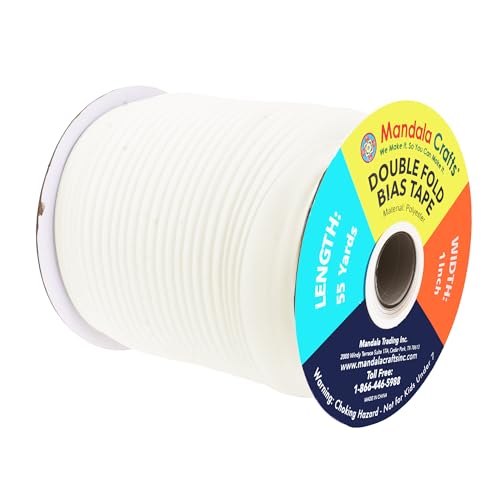 Mandala Crafts Double Fold Bias Tape for Sewing - 55 Yds Off White Bias Tape Double Fold 1 Inch Hem Quilt Binding Off White Seam Binding Tape - Fabric Piping Bias Binding Tape by Mandala Crafts - Image 2