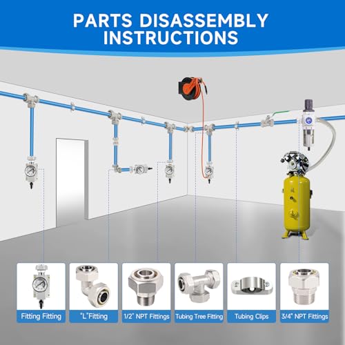Image of 3 /4 inch x 200ft Garage Air Line Kit, HDPE-Aluminum Compressed Air Piping System with Tee & Elbow Fittings, Rapid Air System for Shop Air Compressor, Leak-Proof & Easy