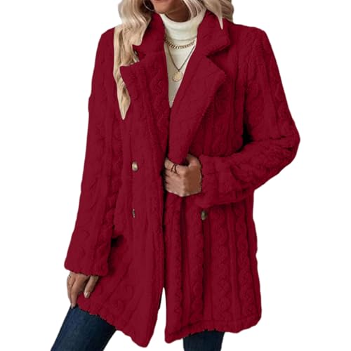 Manteau d'hiver en flanelle femme long chaud à boutons croisés