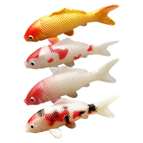 YARNOW Décoration Aquarium 4 Pièces Figurine De Carpe Koi Artificielle Compacte pour Bassin Poisson Décoratif Réaliste Accessoire Photo Durable