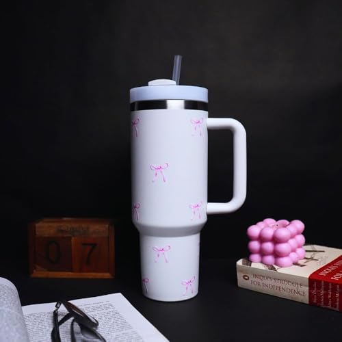 Image of 1200ML Stainless Steel Tumbler Hot and Cold with Handle and Lid and 2 Straws, Double Insulated Cup Leak Proof Mug Cupholder for Gym, Travelling (Cranberry)