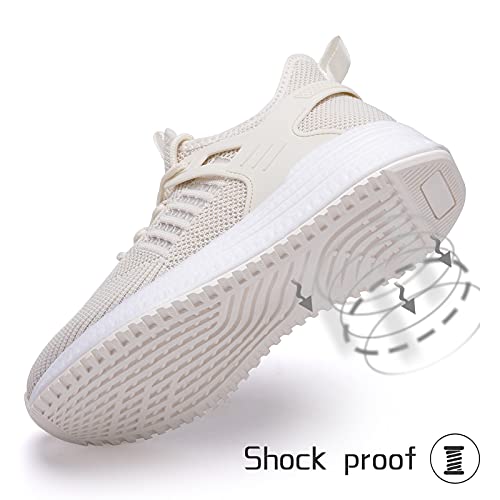 Sdolphin Womens Tennis Running Shoes - Ladies Walking Shoes Athletic Training Workout Fashion Slip On Lightweight Breathable Mesh Beige Shoes Nude #TOP5