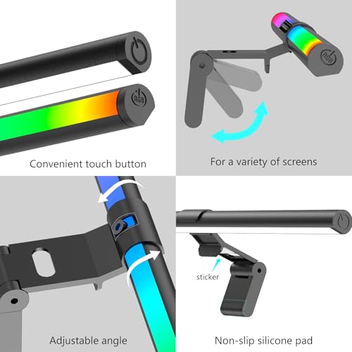 Image of RGB Monitor Light Bar, Eye-Care Dual Light Reading Screen Lamp, 9 Modes Gaming Backlight LED Computer Lamp, 3 Colors Dimmable Frontlight, 15.75'' USB Desk Lights for Home, Office