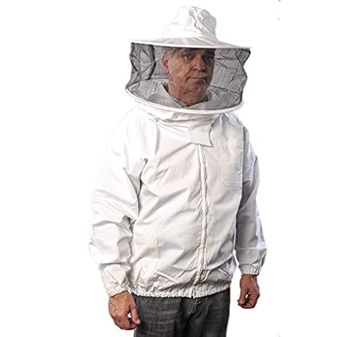 FOREST BEEKEEPING SUPPLY –Premium Breathable Cotton Jacket with Round Veil, Professional Beekeeper Jacket YKK Brass Zippers - XL Cover