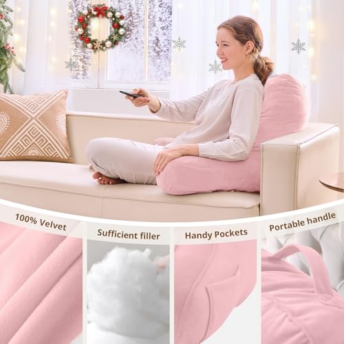 Image of Sasttie Reading Pillow for Bed, Back Pillow for Sitting Up, Pink | 21 inch Backrest Support Cushion for Couch, Sofa, and Floor, Dorm Essentials, OEKO-TEX, Adjustable Down Alternative Fill