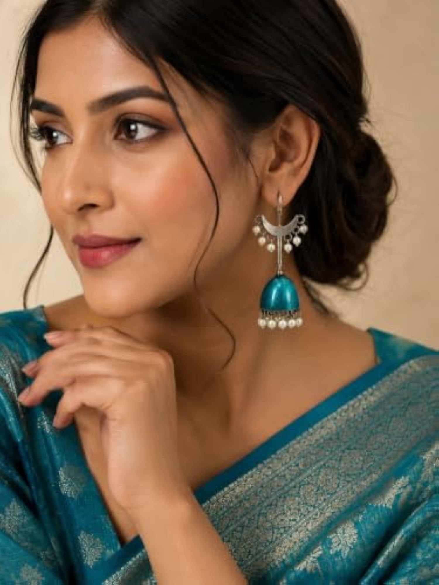 Vintage Turquoise Jhumka Pearl Drop Earrings for Women