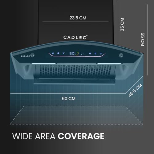 Image of Cadlec CurveFlow 60cm 1800m /hr BLDC Filterless Auto Clean Curved Glass Kitchen Chimney | Built-in Oil Collector | Touch & Gesture Control | Turbo Mode | 20Y Motor & 5Y Comprehensive Warranty | Black