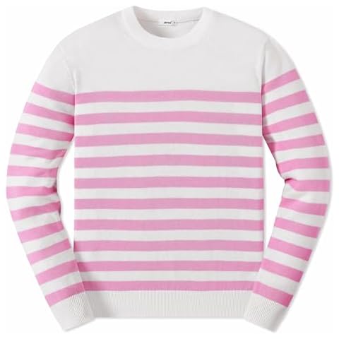 JSTEX Girls Sweaters 100% Cotton Striped Knit Sweater Long Sleeve Crew Neck Kids Pullover Sweater for Girl Size 6-12 Cover