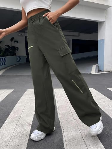 Image of GRECIILOOKS Cargo Pants For Woman | Trousers For Womans |High Waist Trouser for Women - Flared Parachute Pants with Side Pockets |Womens Cargo Pant | Elegant for College & Events (Available in Plus Size)