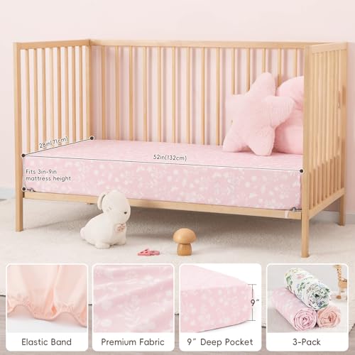 Image of david's kids 3 Pack Fitted Crib Sheets, Ultra Soft Breathable Comfortable Baby Sheet Set for Boys Girls Neutral, 28x52 Inch Fits Standard Crib and Toddler Mattresses, Garden