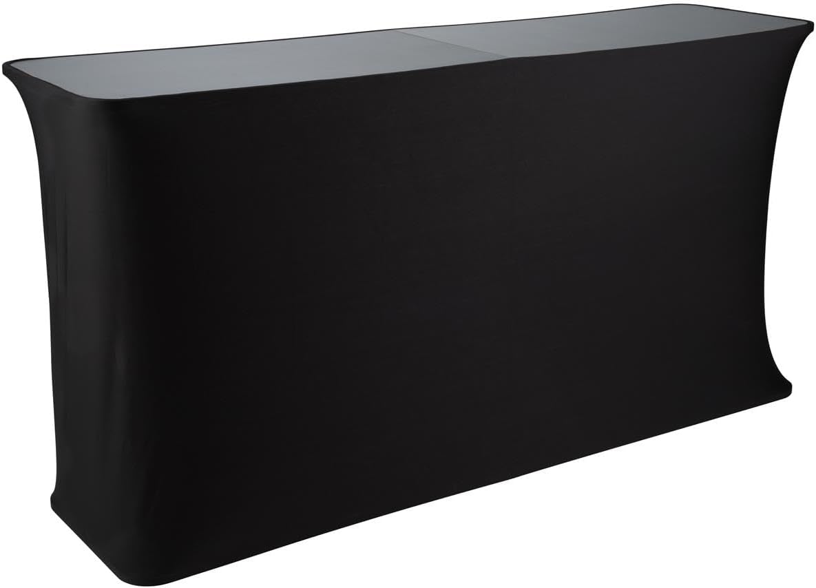 Displays2go 6’ Wide Portable Counter with Black Stretch Cover & Carrying Bags - Black & Silver (FRC39SQ)