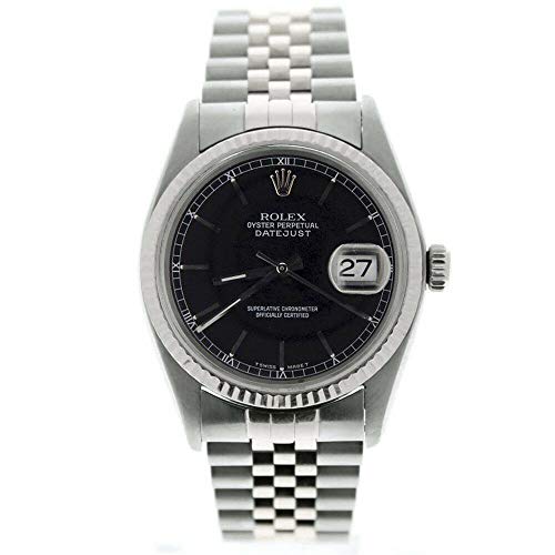 Rolex Men's Datejust 16014 Jubilee Band Black Roman Dial 18k Gold Fluted Bezel (Certified Preowned)