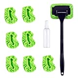 Windshield Cleaning Tool Car Window Cleaner with 5 Reusable and Washable Microfiber Pads and Extendable Handle Auto Inside Glass Wiper Kit Green