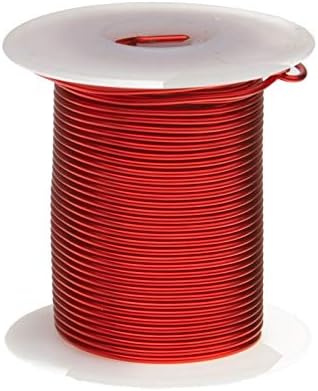 Magnet Wire, Heavy Build Enameled Copper Wire, 15 AWG, 4 oz, 25' Length, 0.0603" Diameter, Red