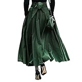 Womens High Waisted A-line Swing Maxi Skirt Solid Color Elegant Tie Front Flowy Long Skirt with Pockets Army Green(UK 12/Tag L)