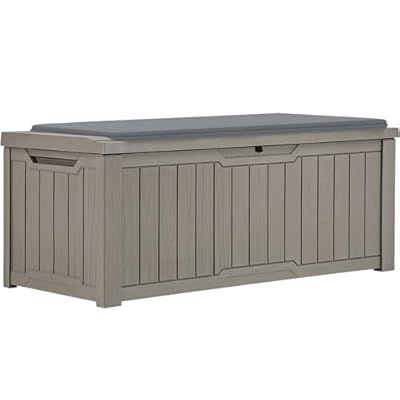 YITAHOME 120 Gallon Resin Deck Box, Weather Resistant Outdoor Storage Box for Patio Pillow, Garden Tools, Pool Supplies, Lockable, Easy Assembly, Extra Seat or Table with Cushion (Light Brown)
