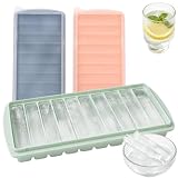 Molde para cubitos de hielo de silicona con tapa para cubitos largos – 10 compartimentos, sin BPA – Fácil de quitar (3 unidades, multicolor)