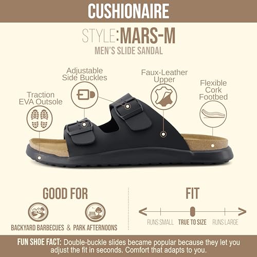 Image of CUSHIONAIRE Mars Double Buckle Slide Sandals for Men with Arch Support, Cork Footbed and EVA Outsole