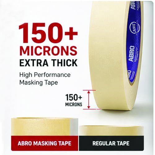 Image of ABRO Masking Tape 150 Microns Extra Strong Adhesion Heavy Duty Painter Tape for Automotive Painting Wood Metal Clean Removal Professional Use - 18MMX20MTR - 16 Pcs