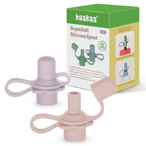 Image of haakaa Multi-Functional Silicone Spout,Baby Pouch Topper,No Spill Bottle Top,100% Food Grade Silicone,2 Pack