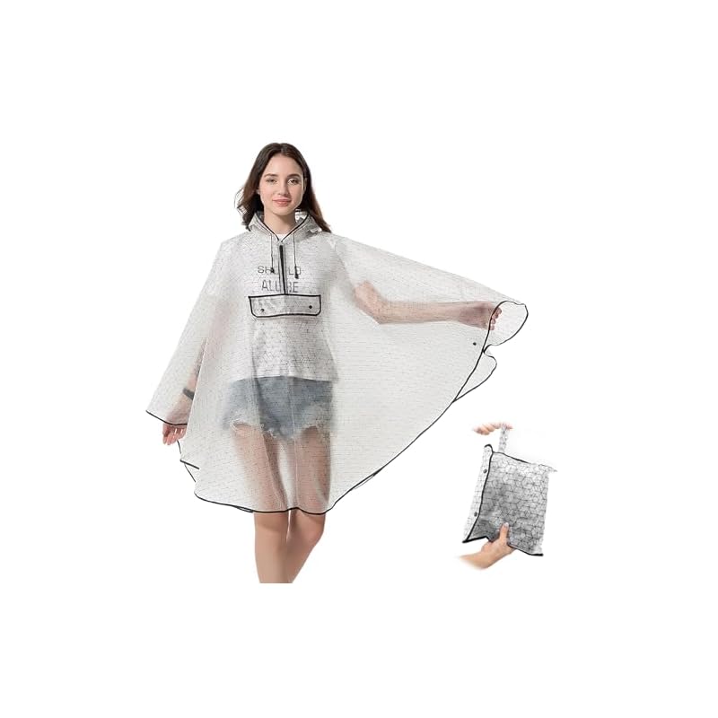 Poncho Antipioggia Trasparente Per Adulti, 2 Pezzi, In EVA Riutilizzabile, Con Tasche E Cappuccio, Taglia Unica - 2