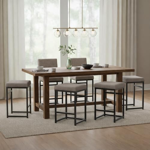 Image of Homepop Home Decor | Modern 24-Inch Counter Stool | Backless Metal Frame Bar Stools Counter Height | Decorative Home Furniture, Brown, K7651.24-F1552