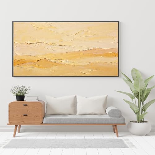 Tableau à l'huile plage jaune pour illuminer un salon sombre