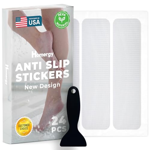 Anti-Slip Shower Stickers - Help Reduce Slipping in Bathtub & Shower, Clear Non-Slip Bath Strips, Strong Adhesive Bathtub Appliques Suitable for Homes with Kids, Adults & Seniors - 24 Pcs - Homergy