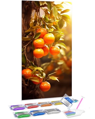 Pintar con diamantes 5D Jumpdot de naranjas en el árbol para decoración de habitaciones 70x40 cm
