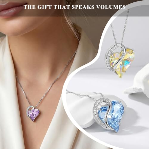 Elegant Silver-Tone Violet Crystal Heart Pendant Necklace for Women, Graceful Curved Design with Sparkling Accent Stones,20Inch Link Chain Jewelry – Gift for Her, Wife, Girlfriend, Mom (Valentine’s Day, Birthday) — view 4