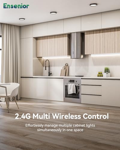 Image of Ensenior 24 Inch Hand Wave Motion Sensor LED Under Cabinet Lighting with Hardwired or Plug-in Installation, Dimmable Under Counter Lights with 2.4G Wireless Control for Kitchen, 5CCT, 120V, 14W 930LM