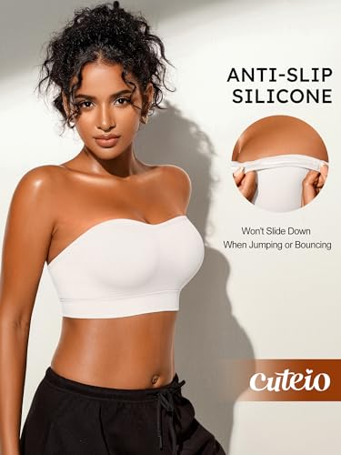 Image of Strapless Bras for Women, S-XL, Non-Slip Silicone Padded Bandeau Bra with Free Clear Strap, Wireless Tube Top Bralette