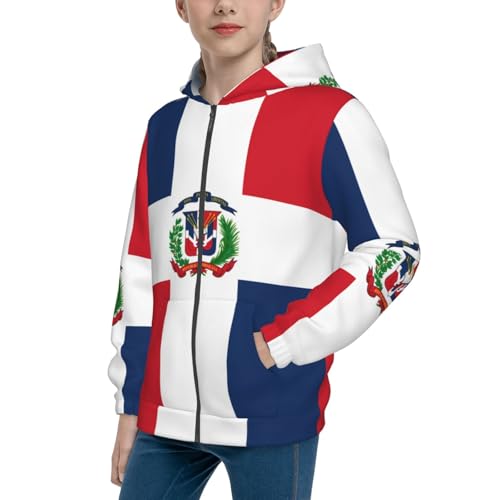 Dominican Republic Print Girls Athletic Zip Up Hoodies,Sweatshirts with Pockets Long Sleeve Hooded Jackets, for 7-18 Y