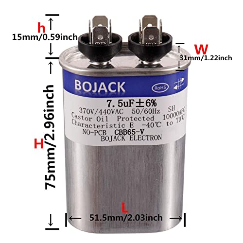 Bojack BJ-CPV 7.5 Uf ±6% 7.5 Mfd 370V/440V Cbb65 Oval Run Start Capacitor thumb #2