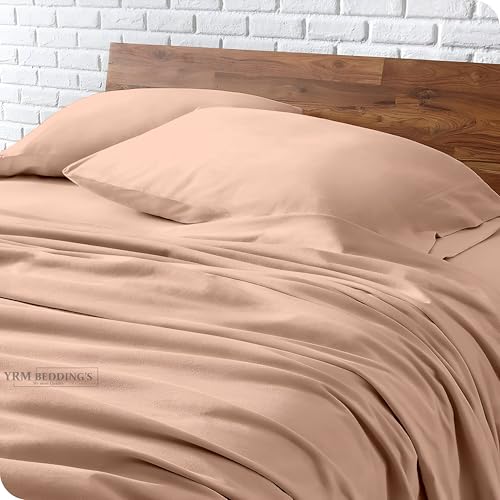Image of YRM Bedding's 600TC Egyptian Cotton Bedsheet (108x120) with 2-Pillow Covers (18x28) | Oeko-Tex Certified Top Selling 100% Cotton Oversize King Size Bedsheet with Pillow Cover | Peach /Blush