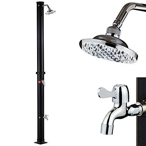 BAKAJI Doccia Solare per Giardino Piscina Esterno Campeggio Serbatoio 35Lt con Soffione Regolabile Lava Piedi Miscelatore Acqua Calda Attacco Tubo da Giardino Dimensione 220 x 16,5 x 16,5 cm