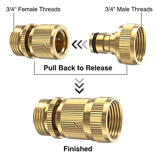 Twinkle Star Garden Hose Quick Connect Water Hose Fitting, 3/4 Inches Brass Male And Female Set (2 Sets Of Male & Female Connector) #TOP2