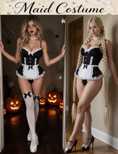 Avidlove Sexy Lingerie for Women 3pcs Maid Outfit Cosplay Halloween Costume - image 3