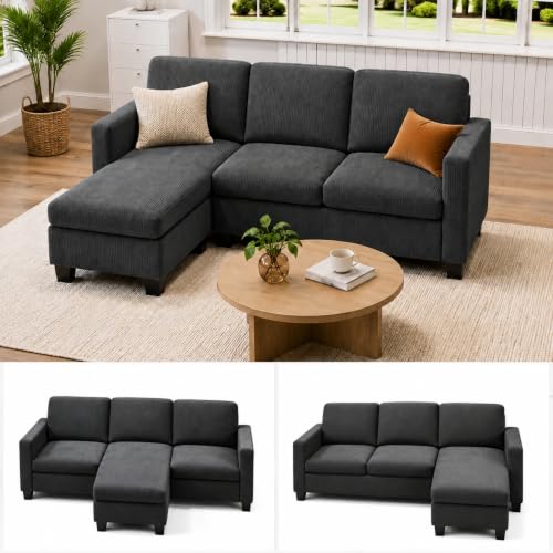 Xbro Ecksofa, Eckcouch L-Form Sofa Mit Ottomane, 3-Sitzer Wohnzimmer Sofa Für Kleine Räume...