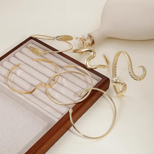 BROCC 6PCS Gold Arm Cuff Bracelet for Women Upper Armlet Armband Bangle Adjustable Coil Swirl Armband Set Upper Arm Cuff Bracelets Jewelry4