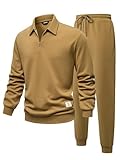 JMIERR Mens Track Suits 2 Piece Set Airport Outfits Long Sleeve 1/4 Zip Sweatshirt & Joggers Sweatpants with Pockets Mens Loungewear Sets, Khaki, 2XL
