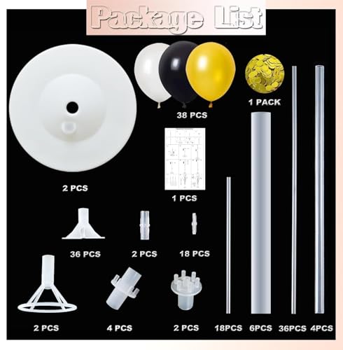 Balloon Column Kit Set of 2 With Confetti Balloons Included - with Base, and Pole,Balloon Tower Backdrop Decoration for Wedding, Baby Shower, Birthday Party, or Bachelorette Parties (Black Gold) - Image 4