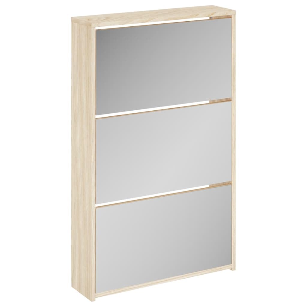 vidaXL Zapatero 3 Compartimentos Espejo Roble 63x17x102,5 cm