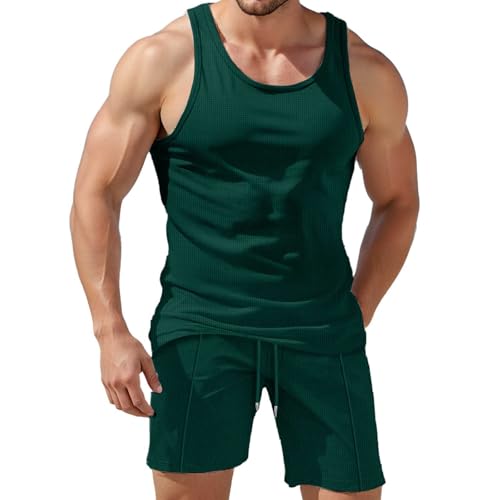 Chándal para hombre de dos piezas con camiseta de tirantes ligera y pantalón corto elástico