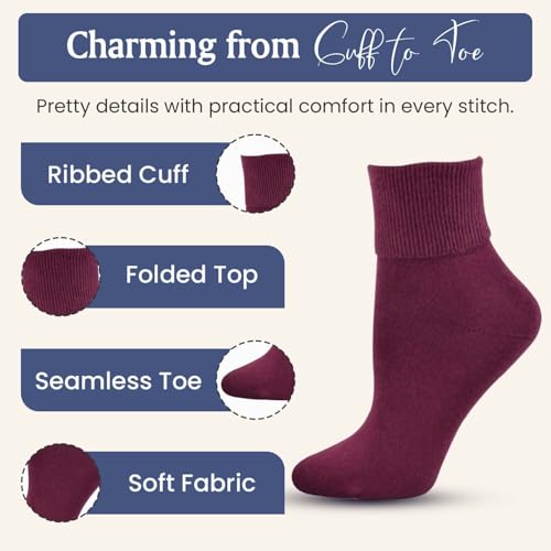 Girls Ribbed Cotton Turn Cuff Uniform School Socks – Seamless Crew Fit – Soft Ankle Socks for School & Activewear2