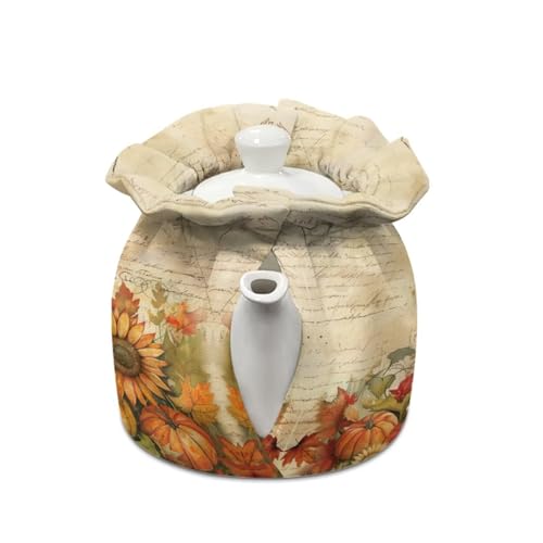 Image of Sunflower Tea Cozy for Teapot Fall Tea Cosy with Insulated Pad Heat Resistance Kettle Cover Coffee Pot Dust Cover Fall Tabletop Decor for Kitchen Gift for Holiday
