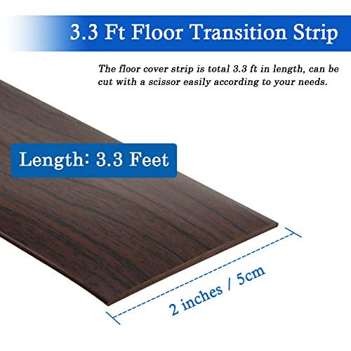 Floor Transition Strip Floor Cover Strips Self Adhesive Flooring Transitions Laminate Floor Strip 2" Wide Vinyl Floor Flat Divider Strip Elegant Wood Grain Design (5Cm, 3.3Ft, Black Walnut) #TOP5