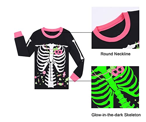 Benaive Pajamas for Girls, Pjs for Girl Cotton Pajama, 2-Piece Children Halloween Pants Set (Skeleton, Black, 5) - image 5
