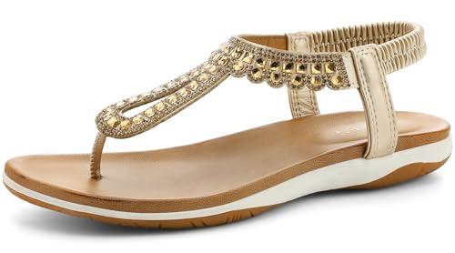 Image of UBFEN Womens Flat Sandals Dress Braided T-Strap Thong Sandals with Arch Support Comfortable for Walking